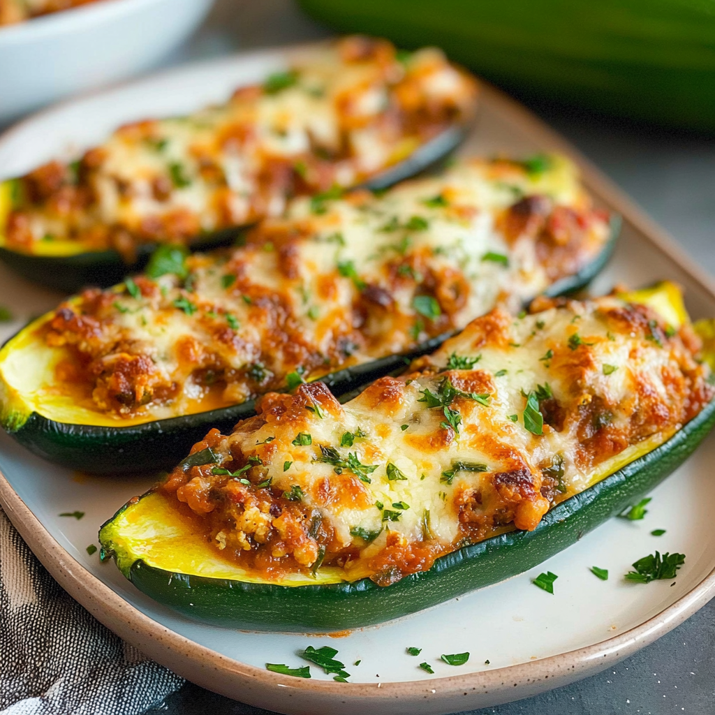 Recipe preparation for Stuffed Zucchini Boats