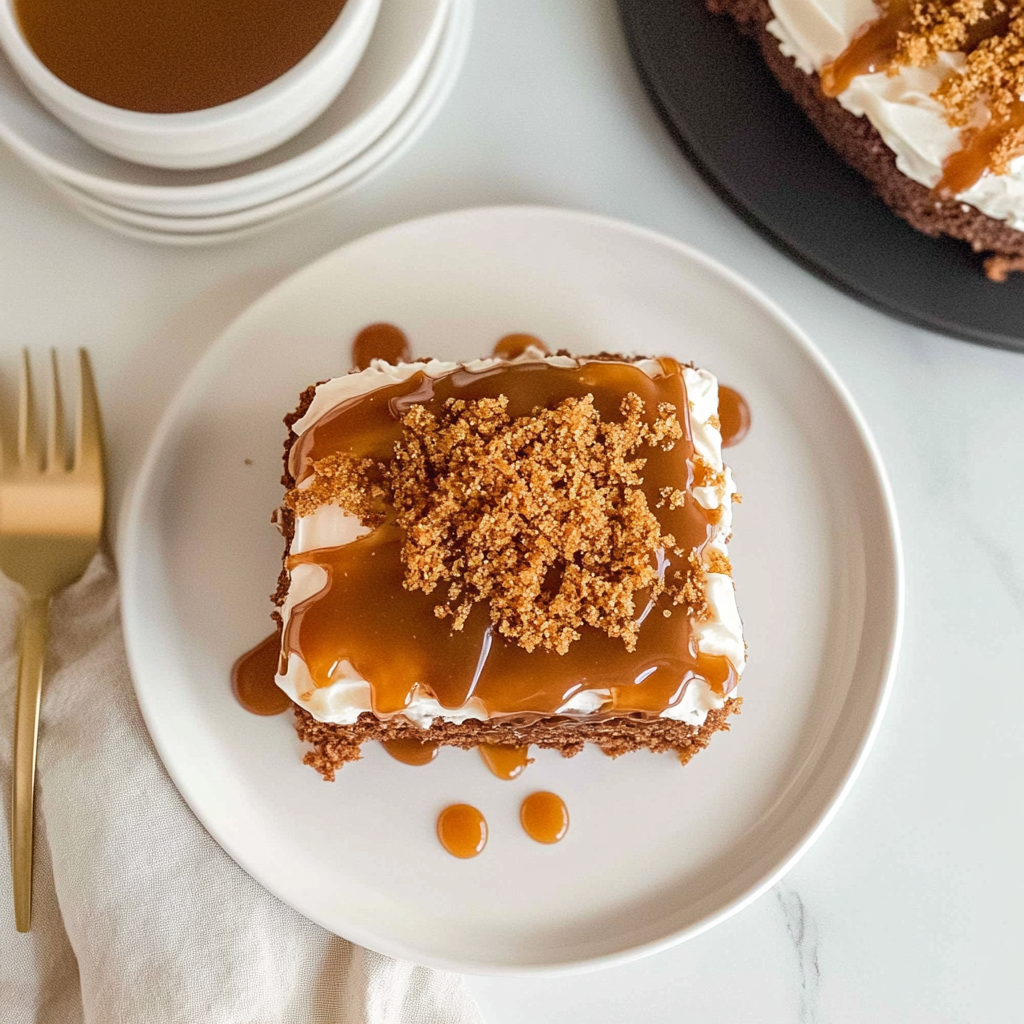 Recipe preparation for Gingerbread Poke Cake with caramel