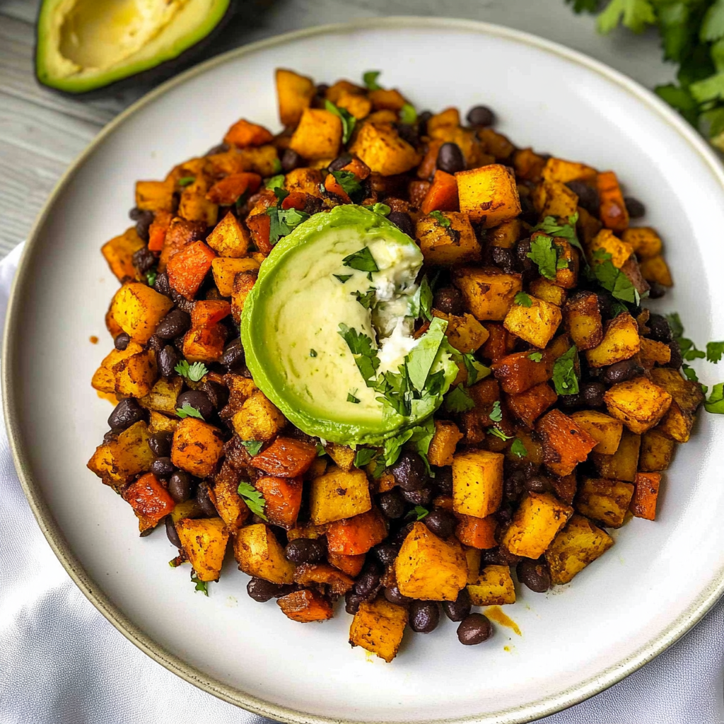 Recipe preparation for Sweet Potato and Black Bean Breakfast Hash