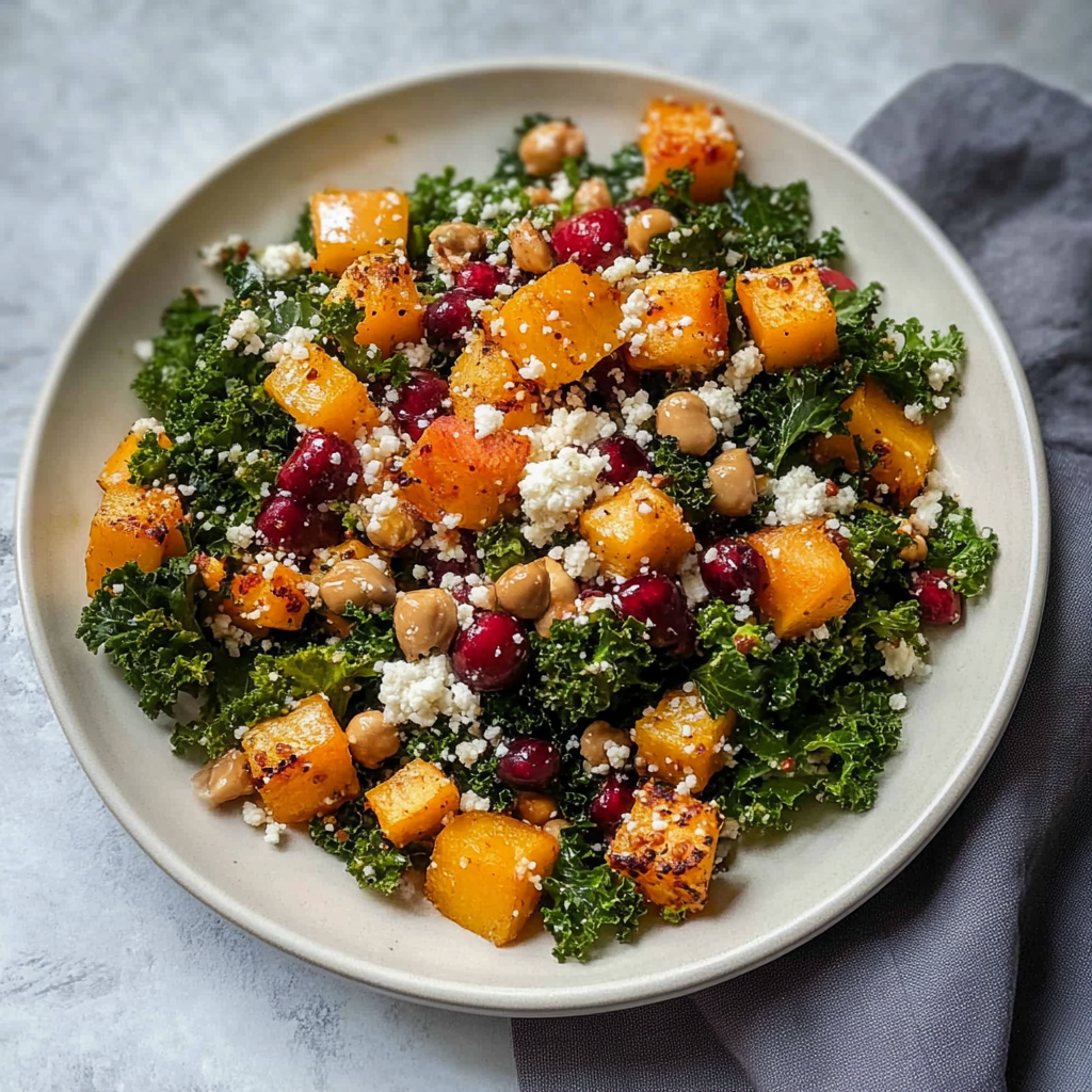 Recipe preparation for Kale and Quinoa Salad with Roasted Squash