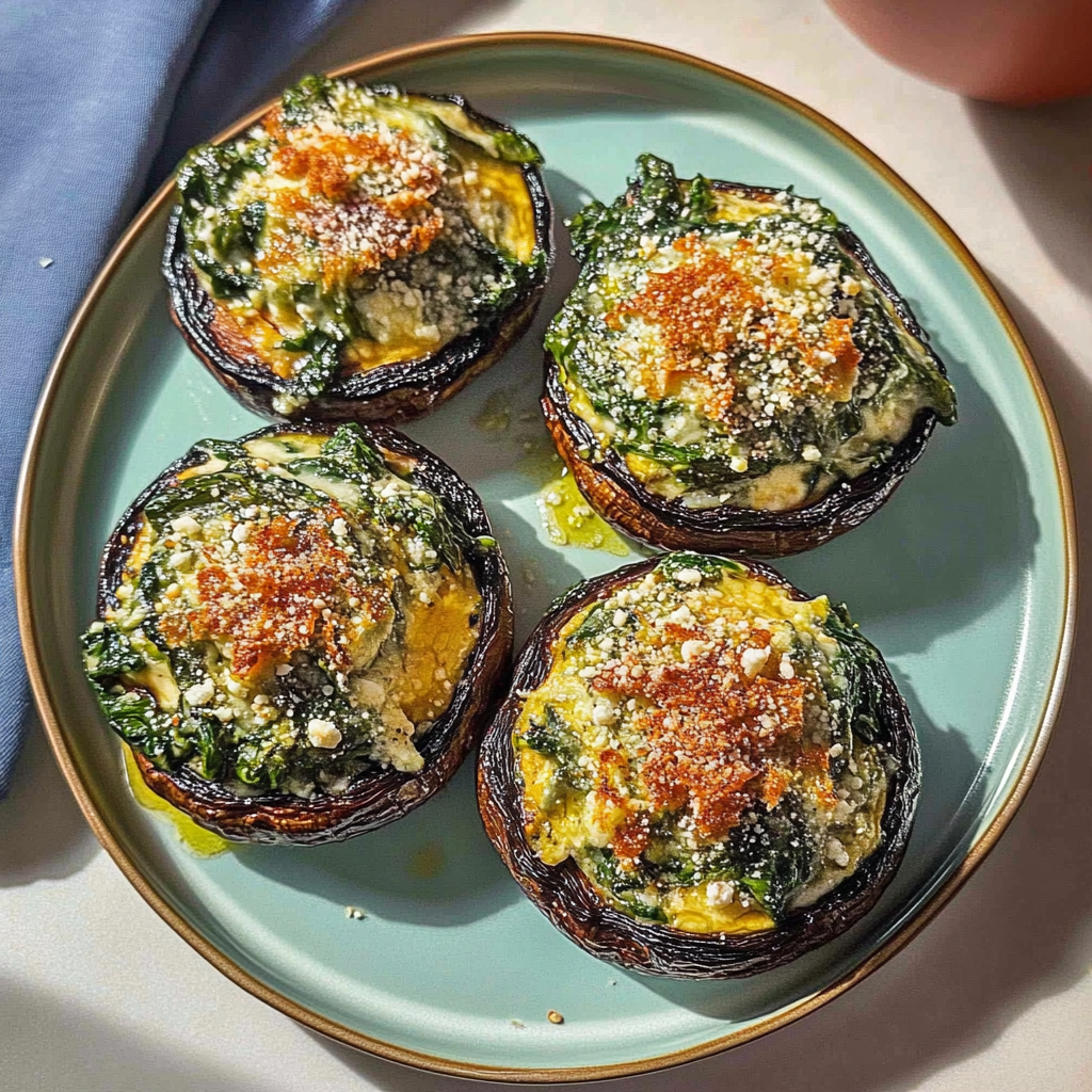 Recipe preparation for Stuffed Portobello Mushrooms with Spinach and Ricotta