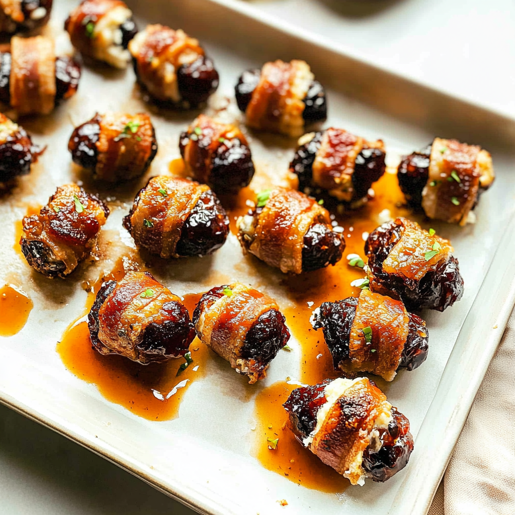 Recipe preparation for Bacon-Wrapped Dates Stuffed with Blue Cheese