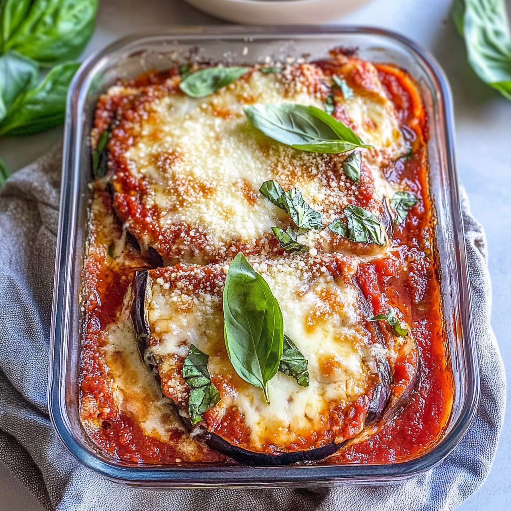 Recipe preparation for Eggplant Parmesan with Fresh Mozzarella
