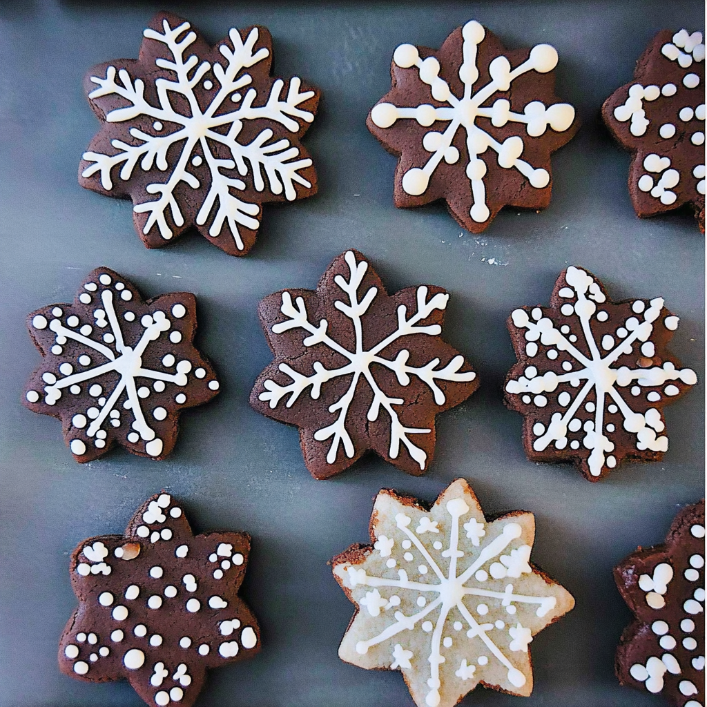 Recipe preparation for Brownie Snowflake Cookies