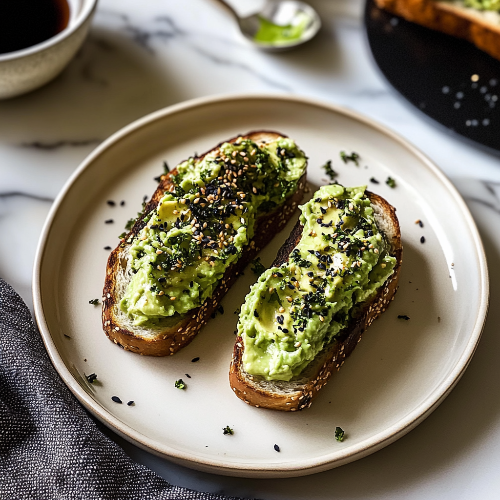 Recipe preparation for Miso Avocado Toast with Furikake Seasoning