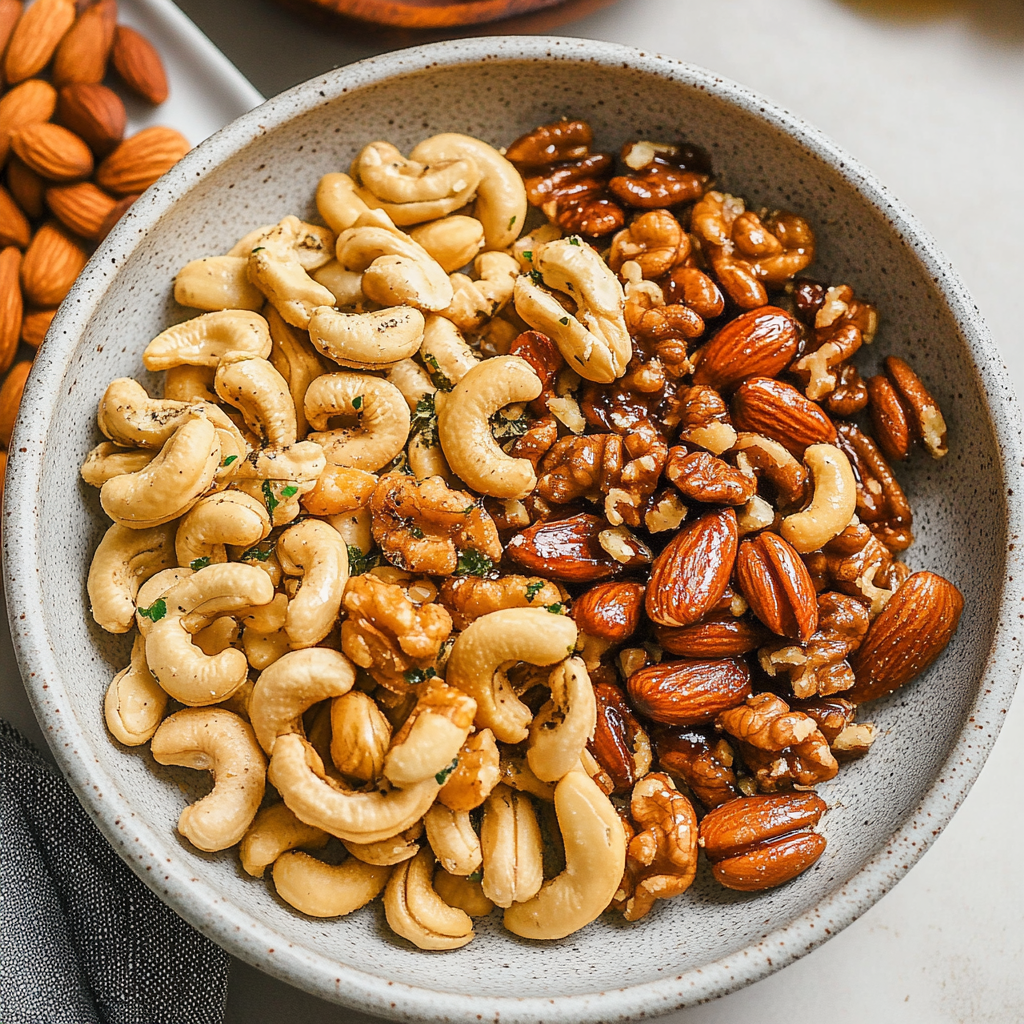 Recipe preparation for Garlic and Herb Roasted Walnuts and Cashews