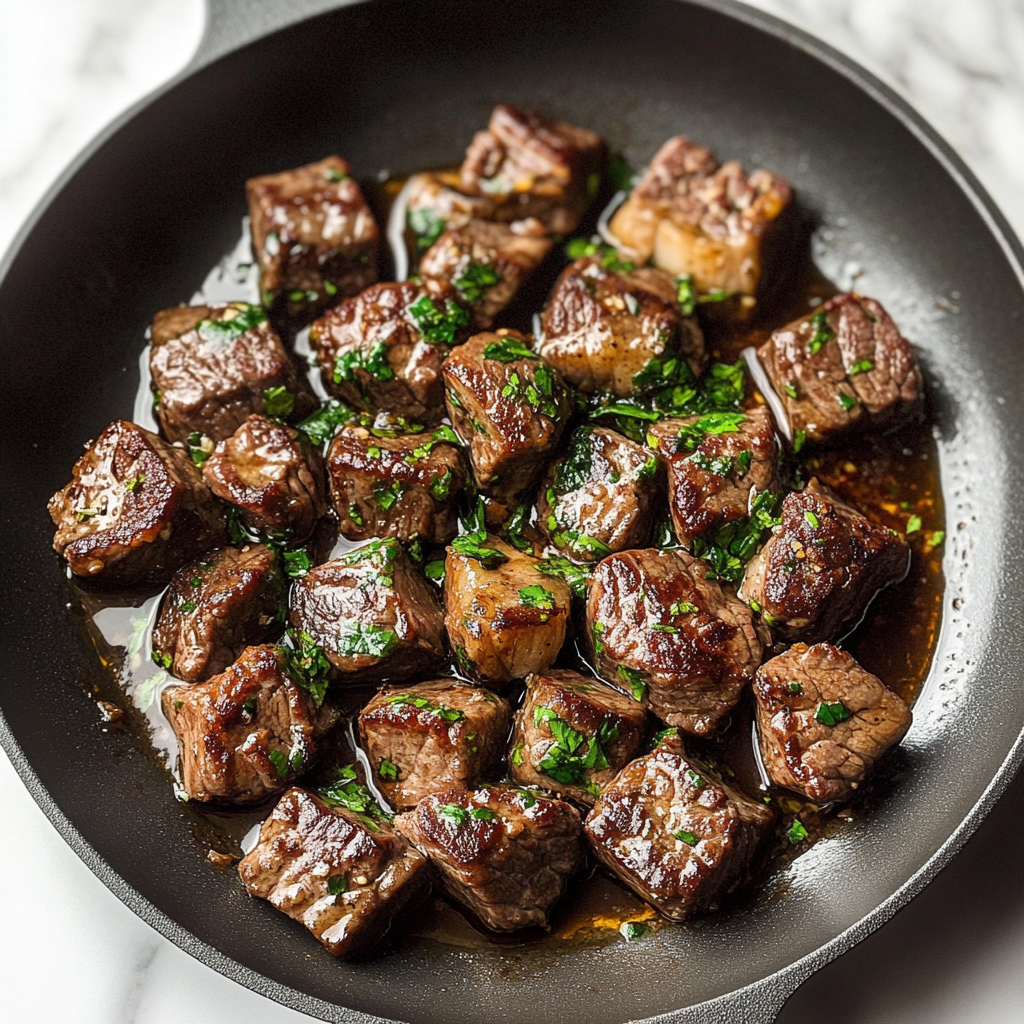 Recipe preparation for garlic butter steak bites