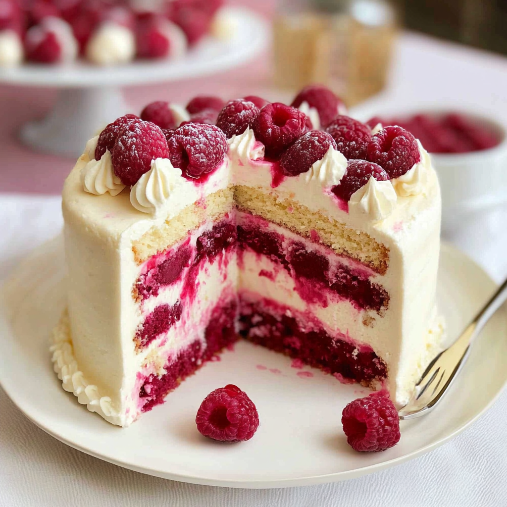 Recipe preparation for White Chocolate Raspberry Dream Cake