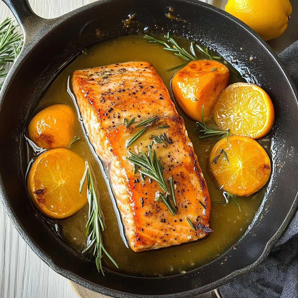 Recipe preparation for Orange Glazed Salmon with Rosemary