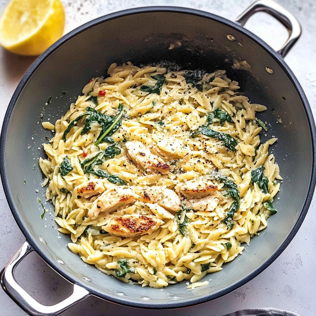 Recipe preparation for Instant Pot Parmesan Orzo with Spinach
