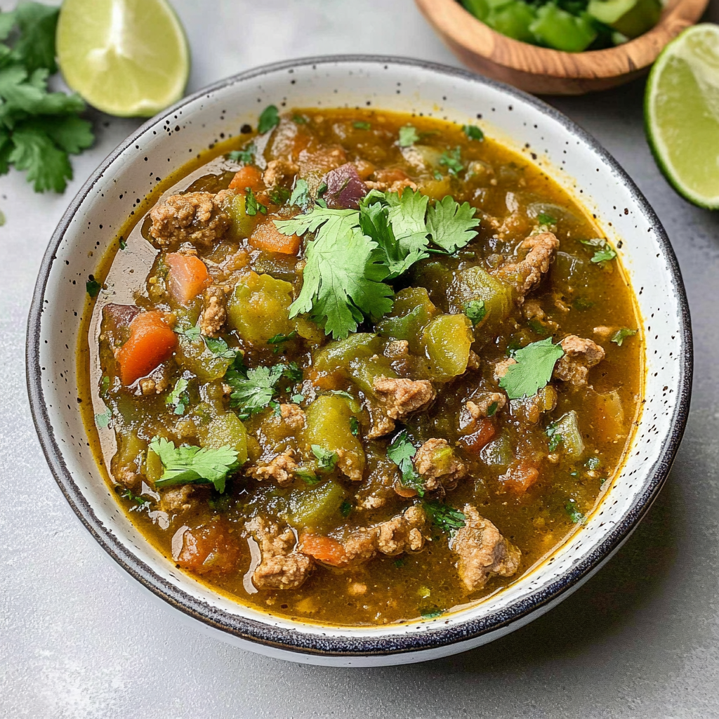 Recipe preparation for Green Chile Stew With Ground Beef