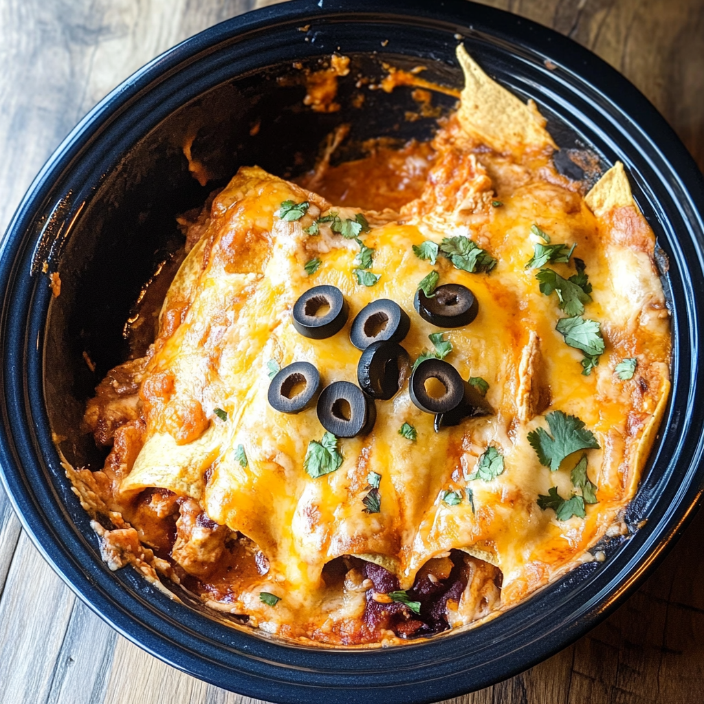 Recipe preparation for slow cooker chicken enchilada casserole
