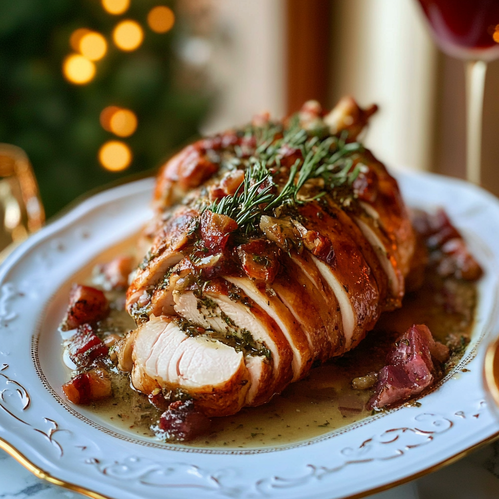 Recipe preparation for Roast turkey crown with herb butter