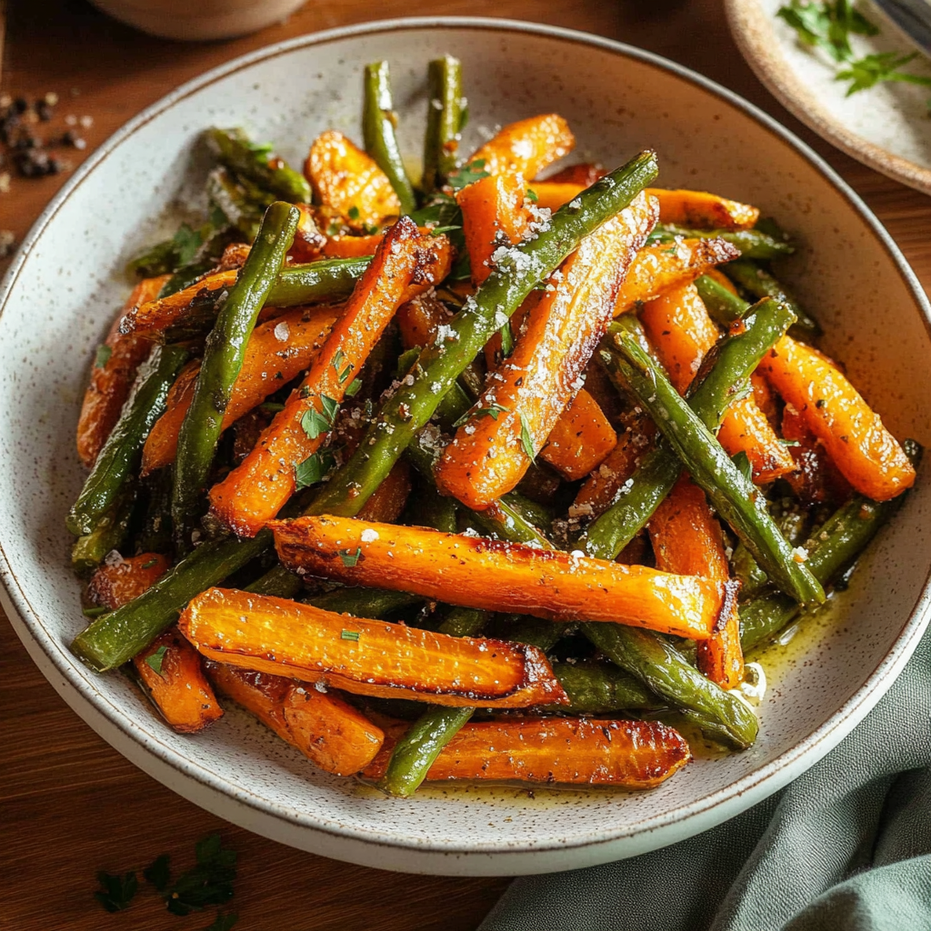 Recipe preparation for roasted carrots and green beans