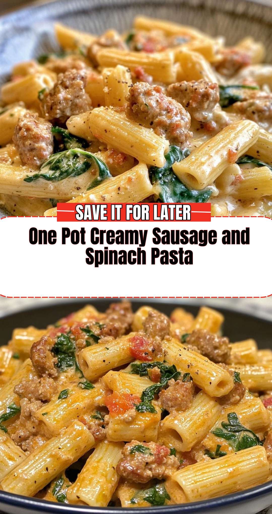 One Pot Creamy Sausage and Spinach Pasta