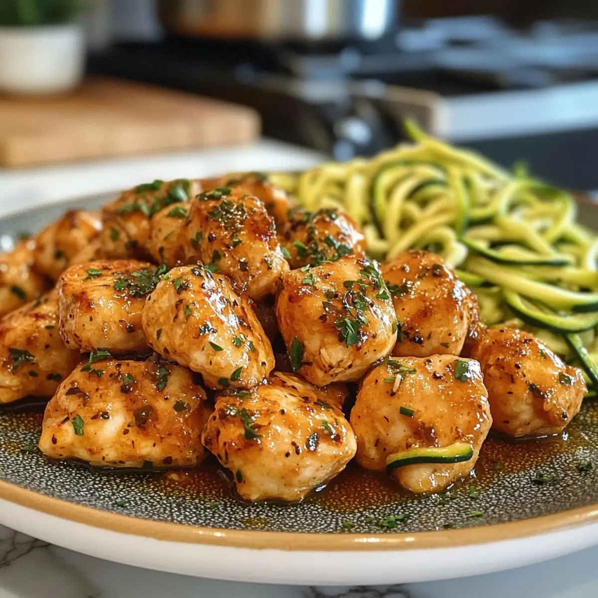 30 minutes Garlic Butter Chicken Bites with Zucchini Noodles