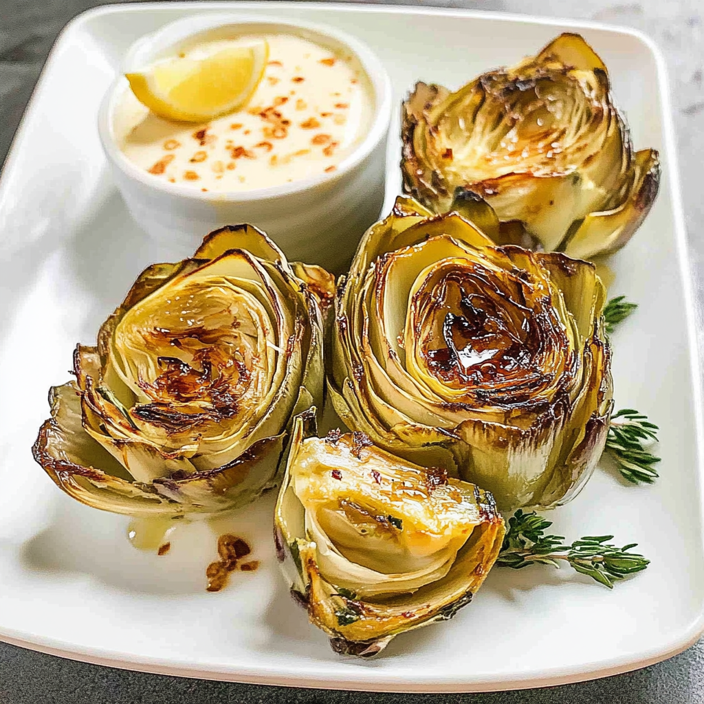 Recipe preparation for Crispy Air-Fried Artichoke Hearts with Lemon Aioli