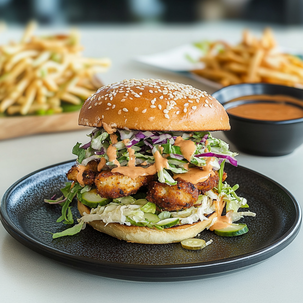 Recipe preparation for Crispy Tofu & Edamame Smash Burgers with Ginger Slaw