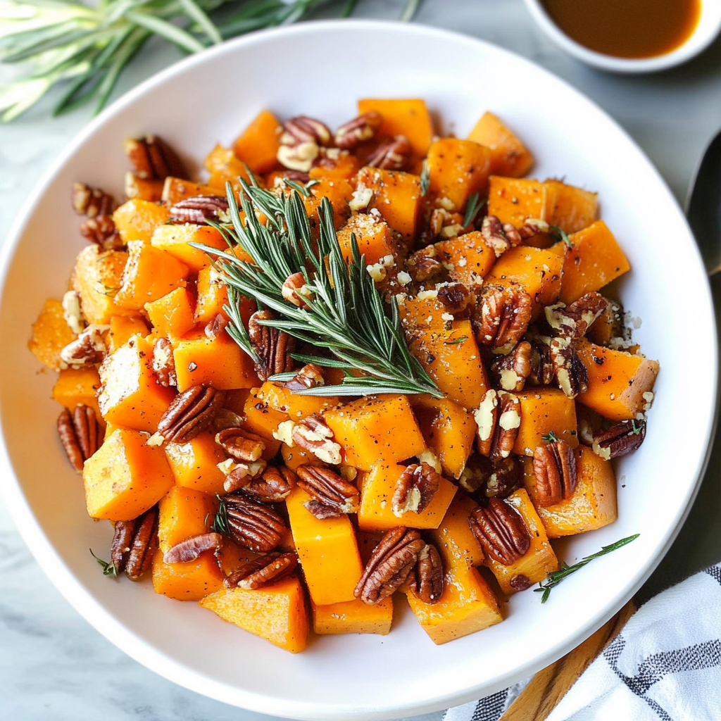 Recipe preparation for Roasted Butternut Squash & Pecan High-Fiber Bowl