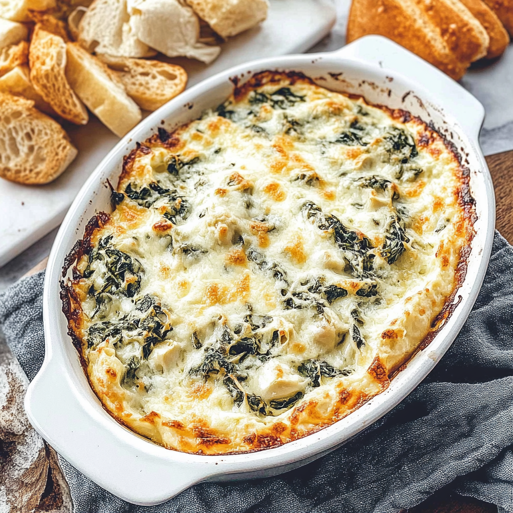 Recipe preparation for Cheesy Spinach Artichoke Dip