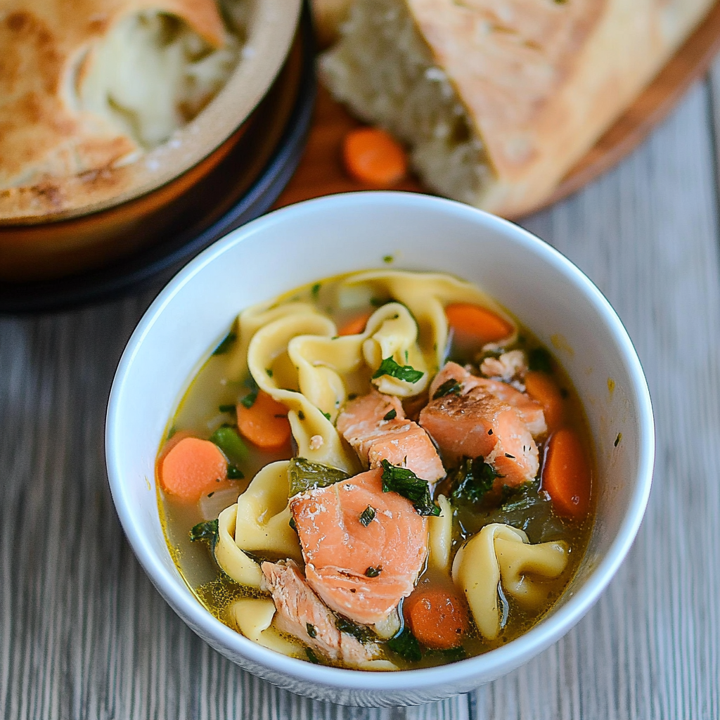 Recipe preparation for Salmon And Tortellini Soup