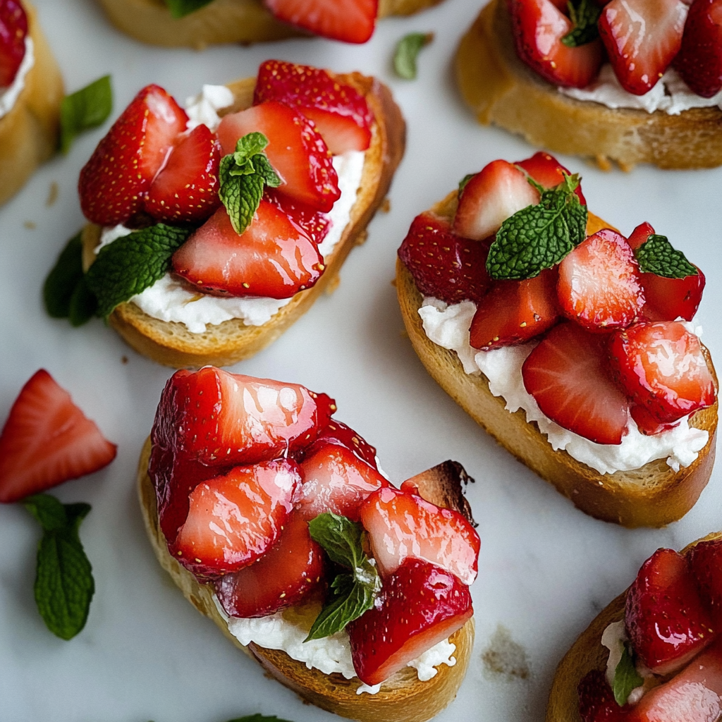 Recipe preparation for Strawberry Whipped Feta Crostini