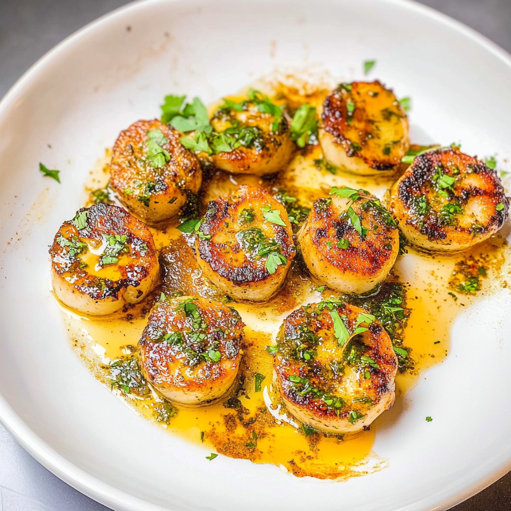 Recipe preparation for Herb Butter Scallops