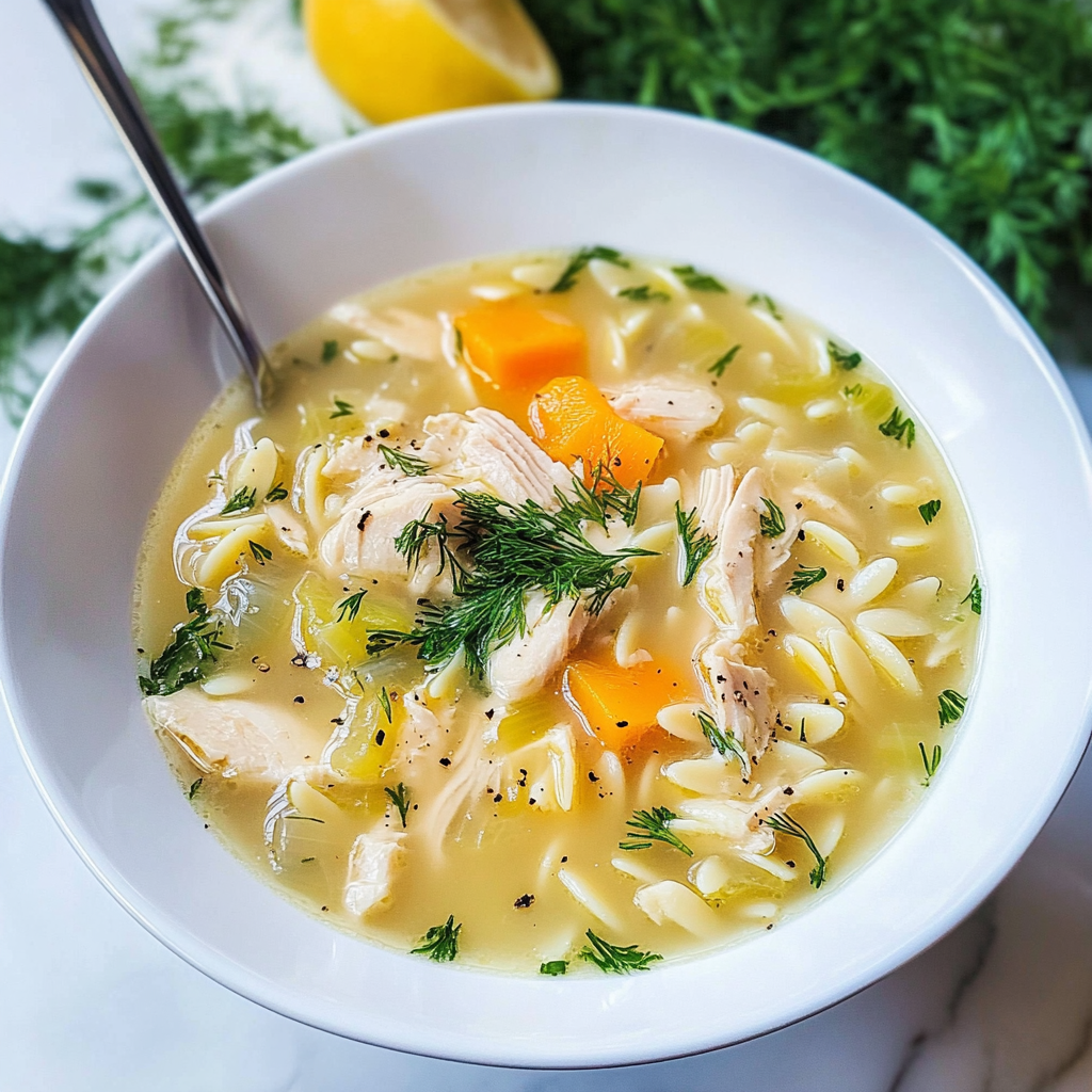Recipe preparation for Lemon Chicken Orzo Soup