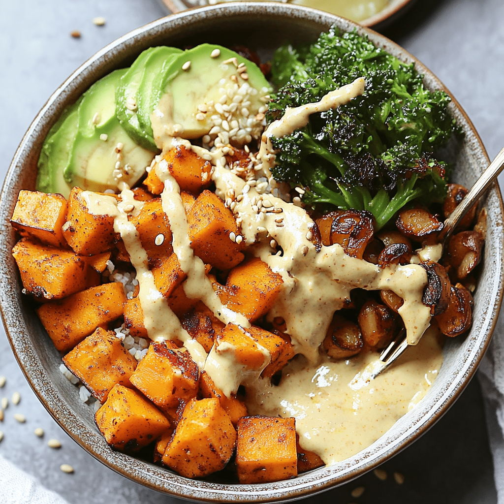 Recipe preparation for Sweet Potato Buddha Bowl