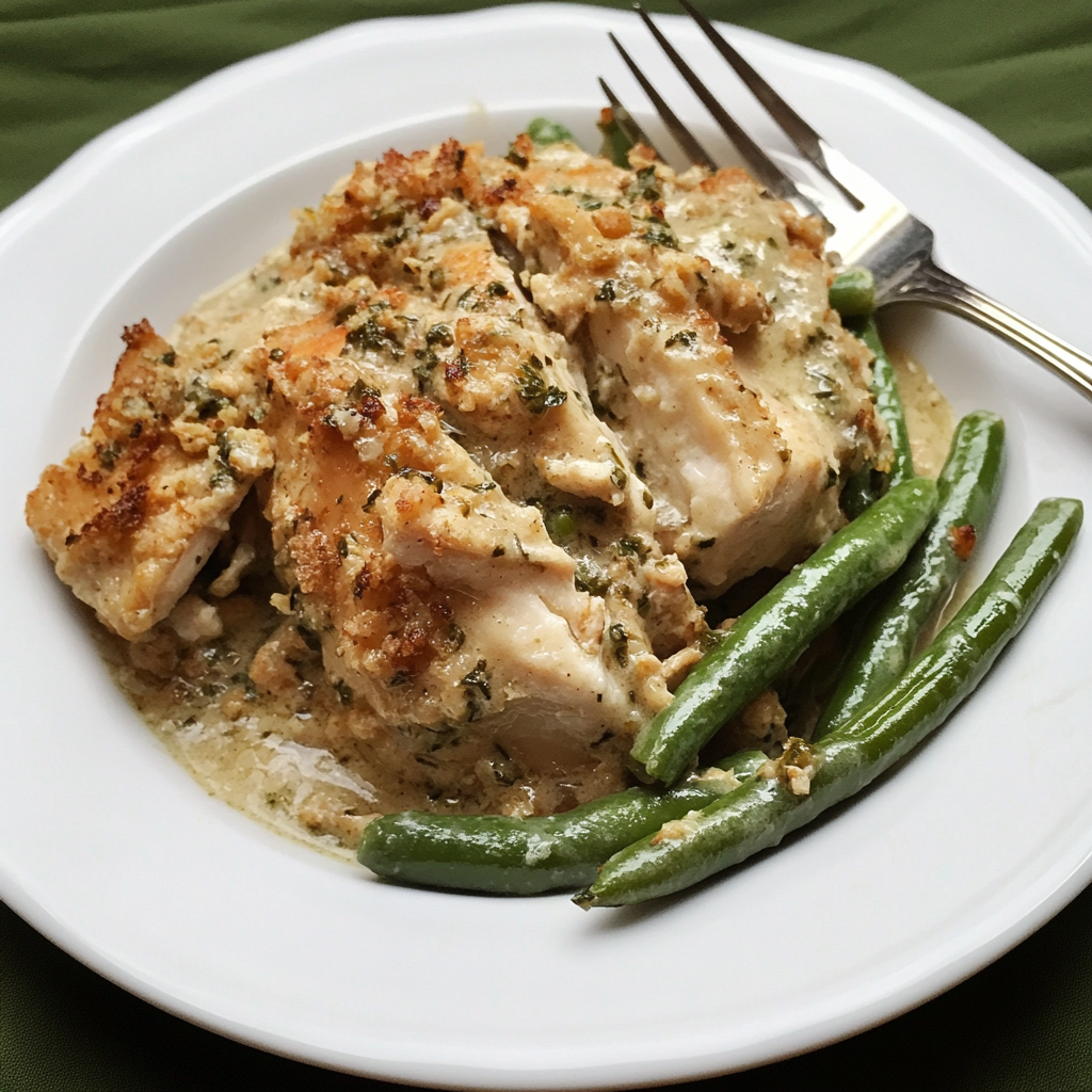 Recipe preparation for slow cooker chicken and stuffing with green beans