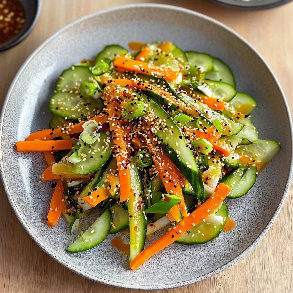 Recipe preparation for Spicy Sesame Cucumber Carrot Salad