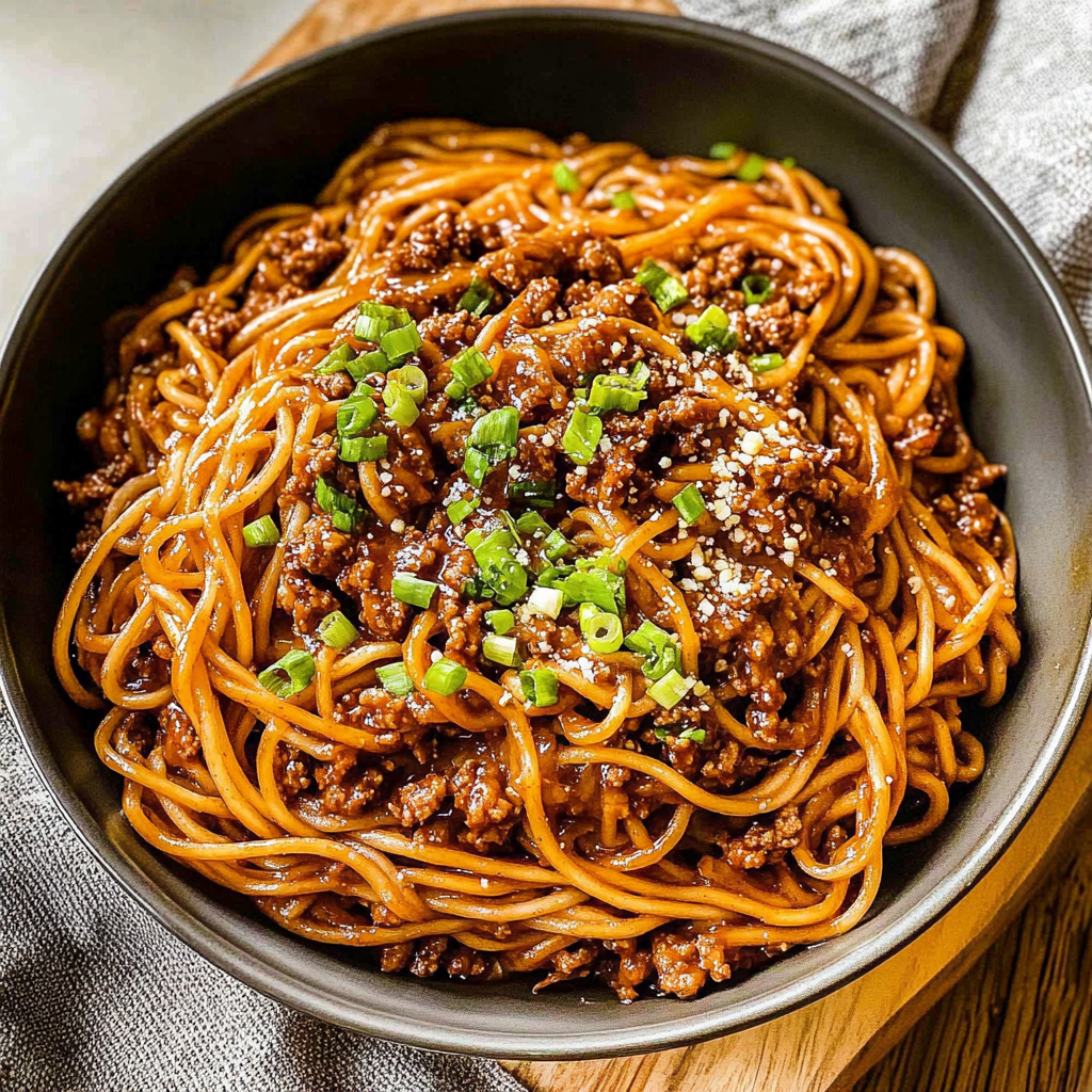 Recipe preparation for Mongolian Ground Beef Noodles