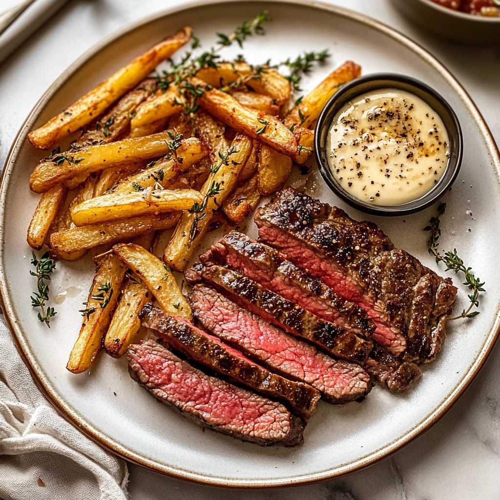 Recipe preparation for Bistro-Style Steak Frites with Compound Butter