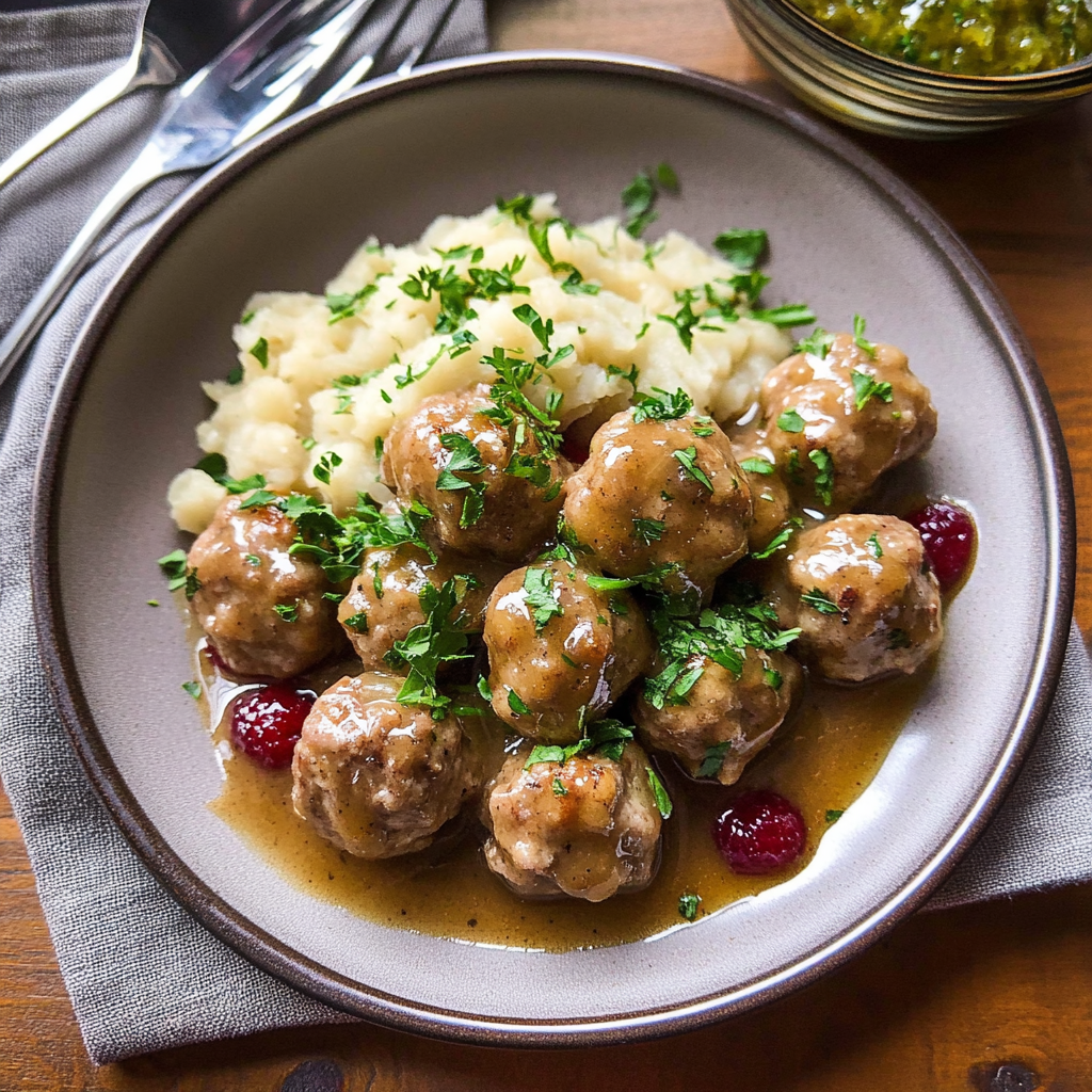 Recipe preparation for Swedish Meatballs with Lingonberry & Bone Marrow Gravy