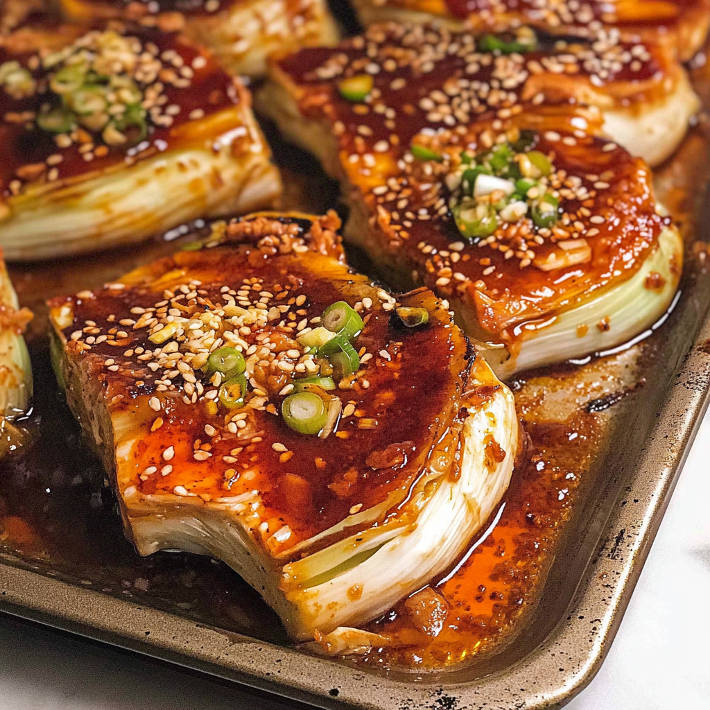 Recipe preparation for Spicy Gochujang Charred Cabbage Steaks