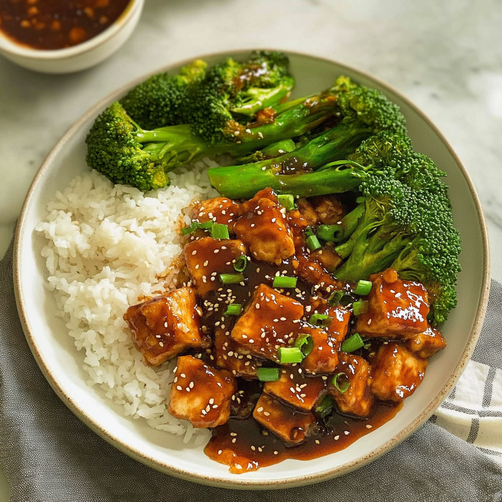 Recipe preparation for General Tso’s Crispy Tofu with Broccoli Stems