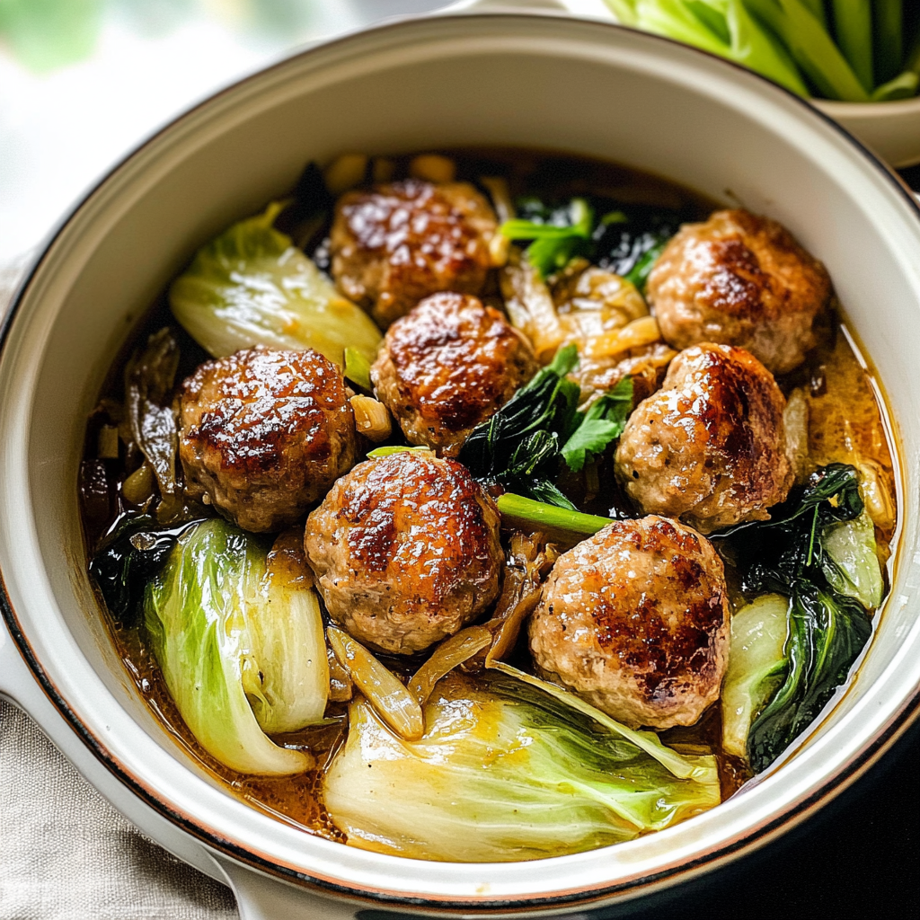Recipe preparation for Chinese Lion’s Head Meatballs with Napa Cabbage