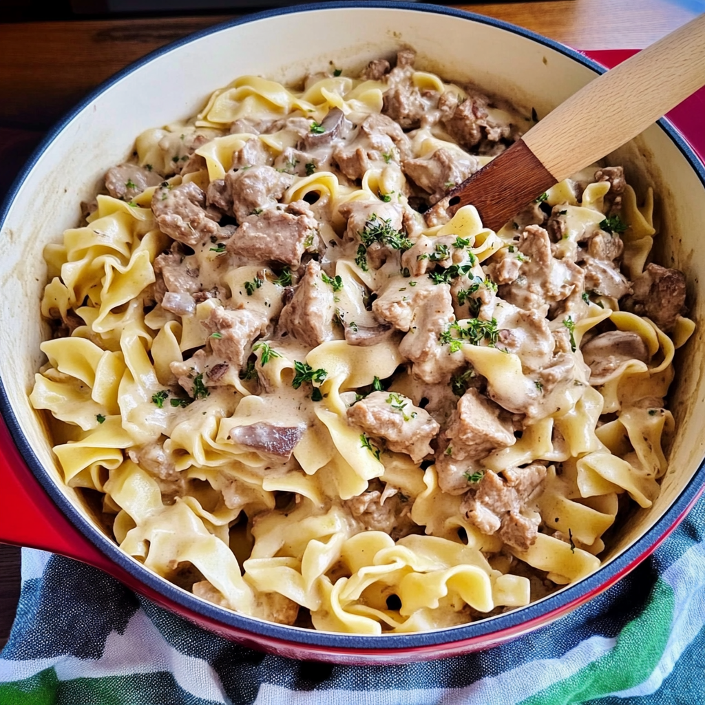 Recipe preparation for Beef Stroganoff with Homemade Egg Noodles