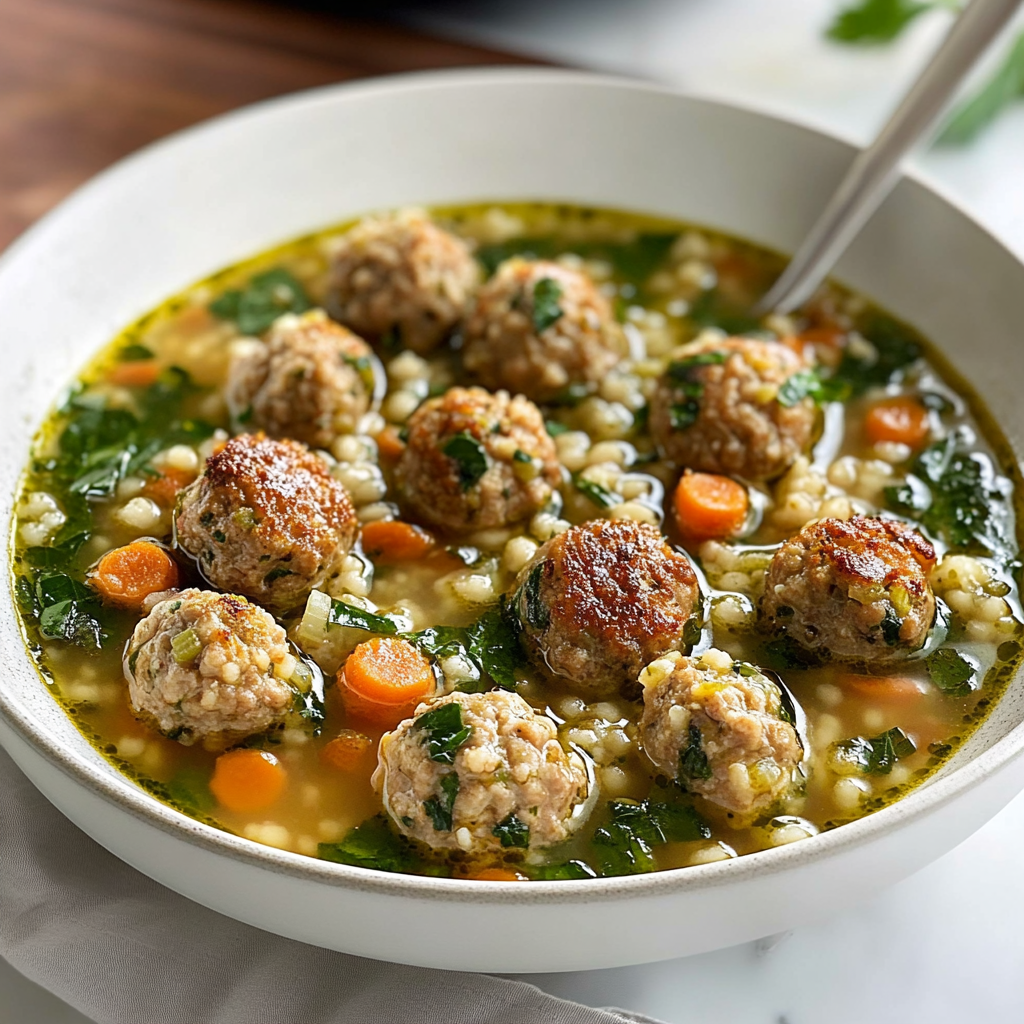 Recipe preparation for 30-Minute Italian Wedding Soup with Mini Turkey Meatballs
