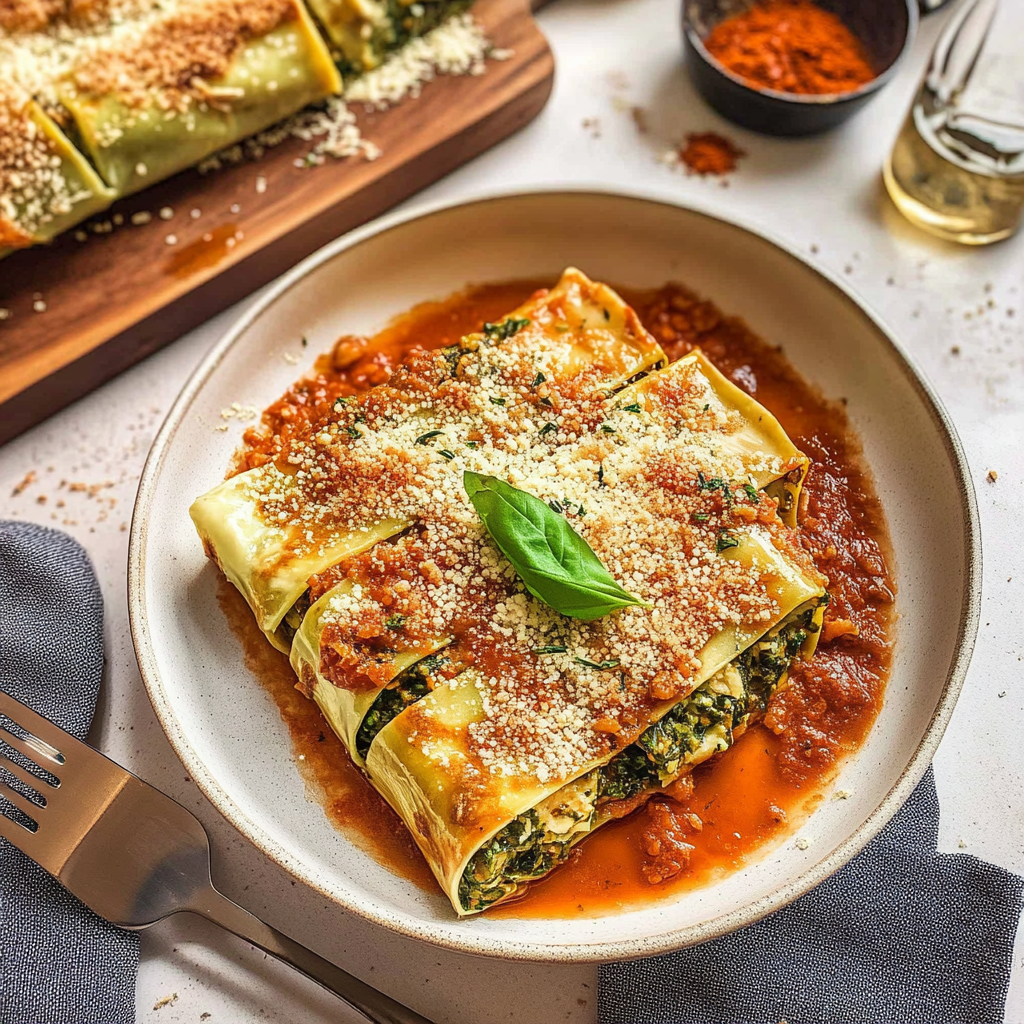 Recipe preparation for Vegan Zucchini Spinach Rollatini