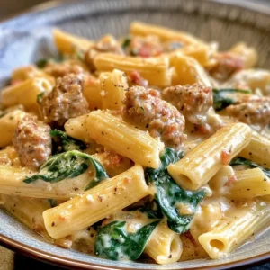 One Pot Creamy Sausage and Spinach Pasta