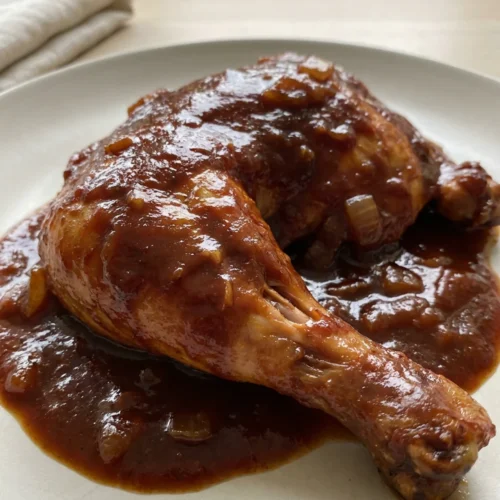 A bowl of homemade barbecue sauce next to measuring spoons with paprika and chili powder.
