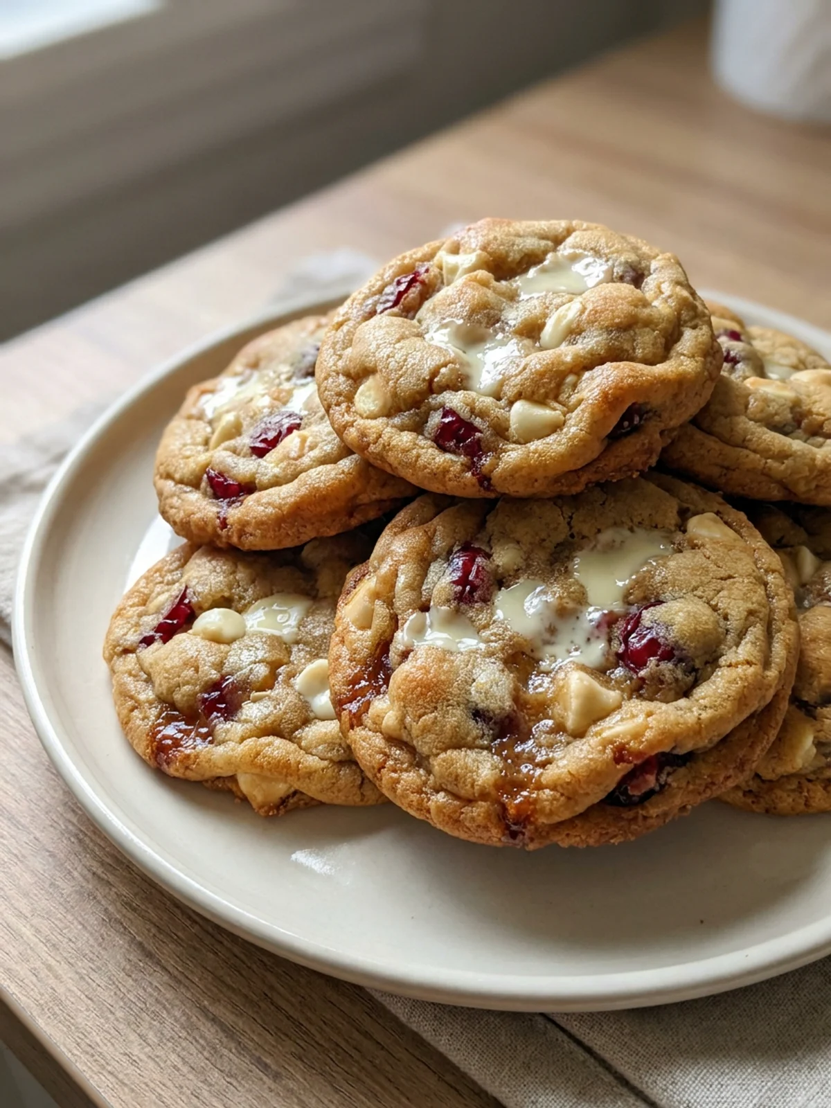 Cookie dough with cranberries and white chocolate chips being mixed in a bowl.